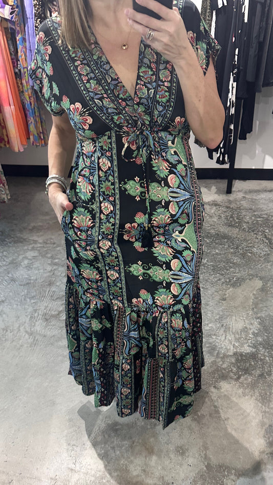 One Size V Neck Short Sleeve Maxi Dress
