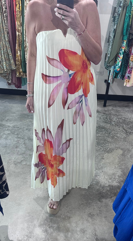 Strapless Pleated Maxi Dress