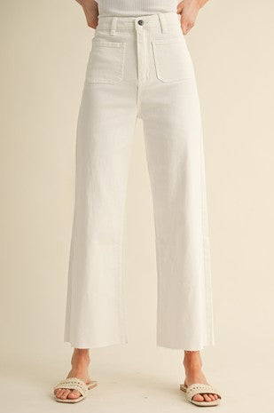 White Stretch Wide Leg Denim Pants