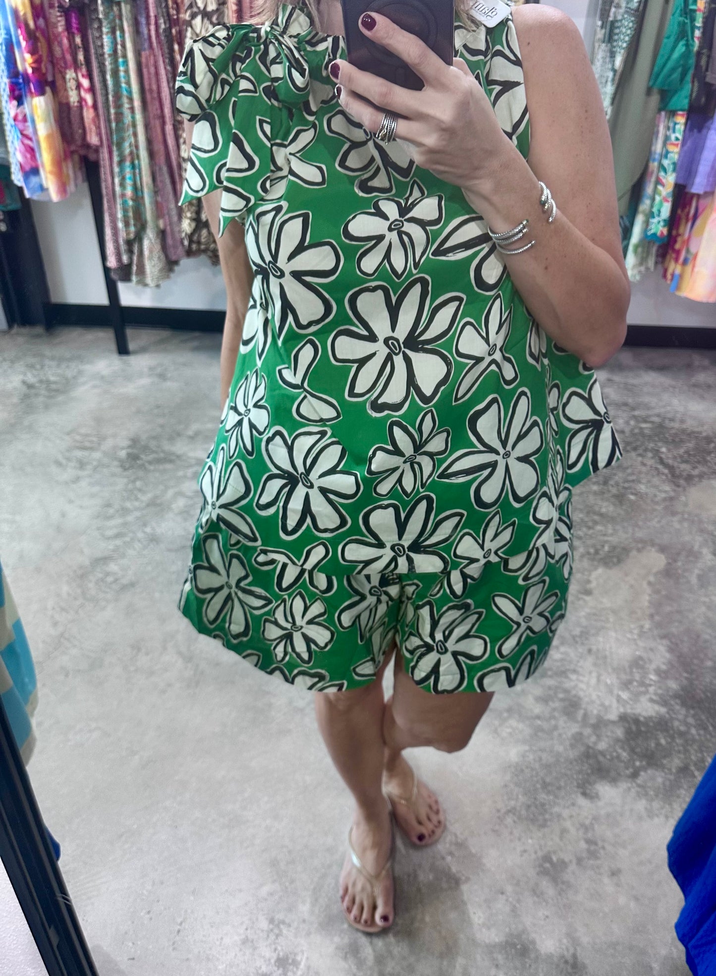 Green Floral Print Top & Shorts Set