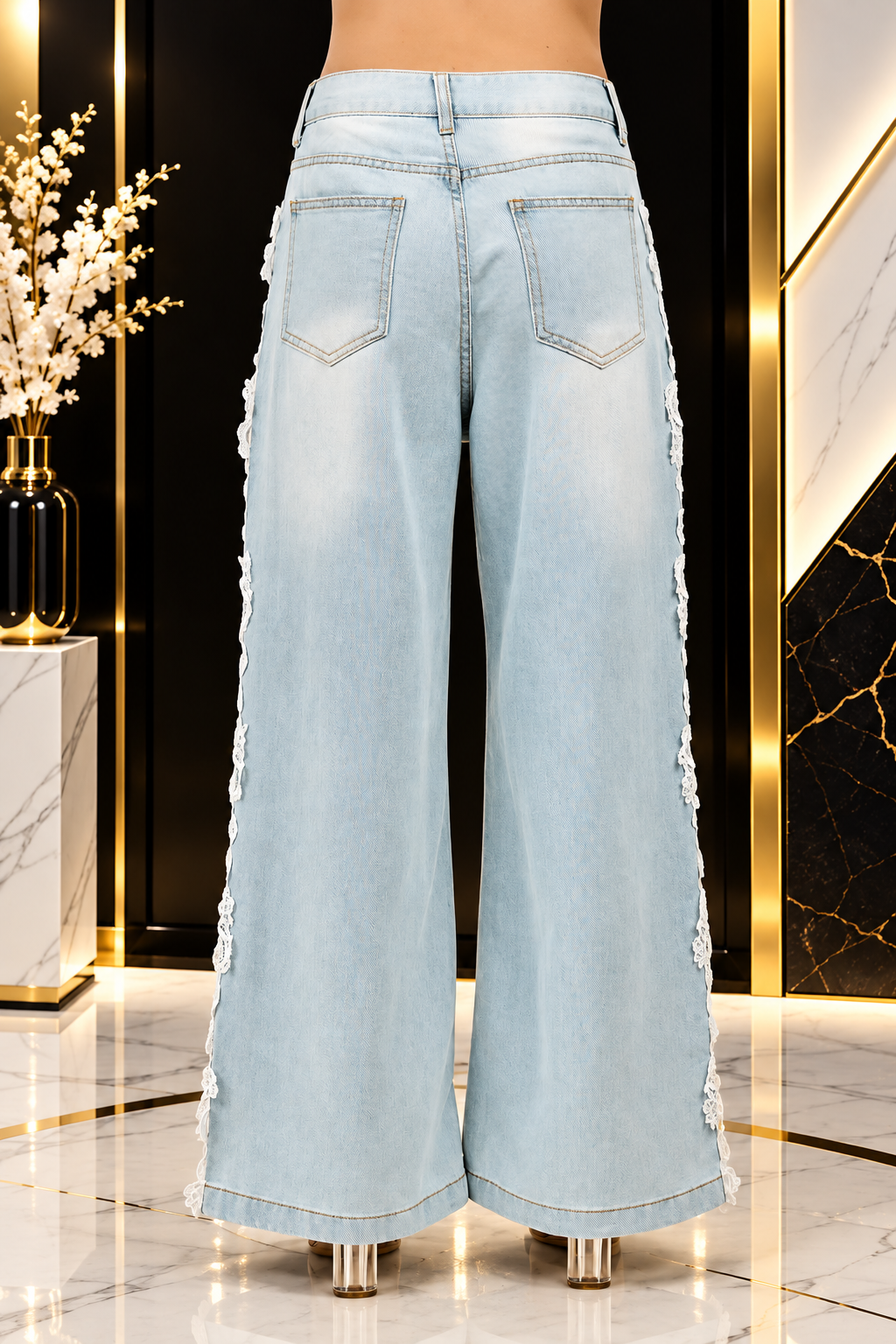 Floral Lace Wide Leg Denim