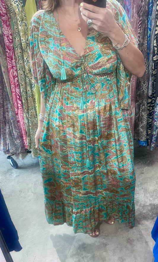 One Size  - Open Bell Sleeve Sleeves Maxi Dress