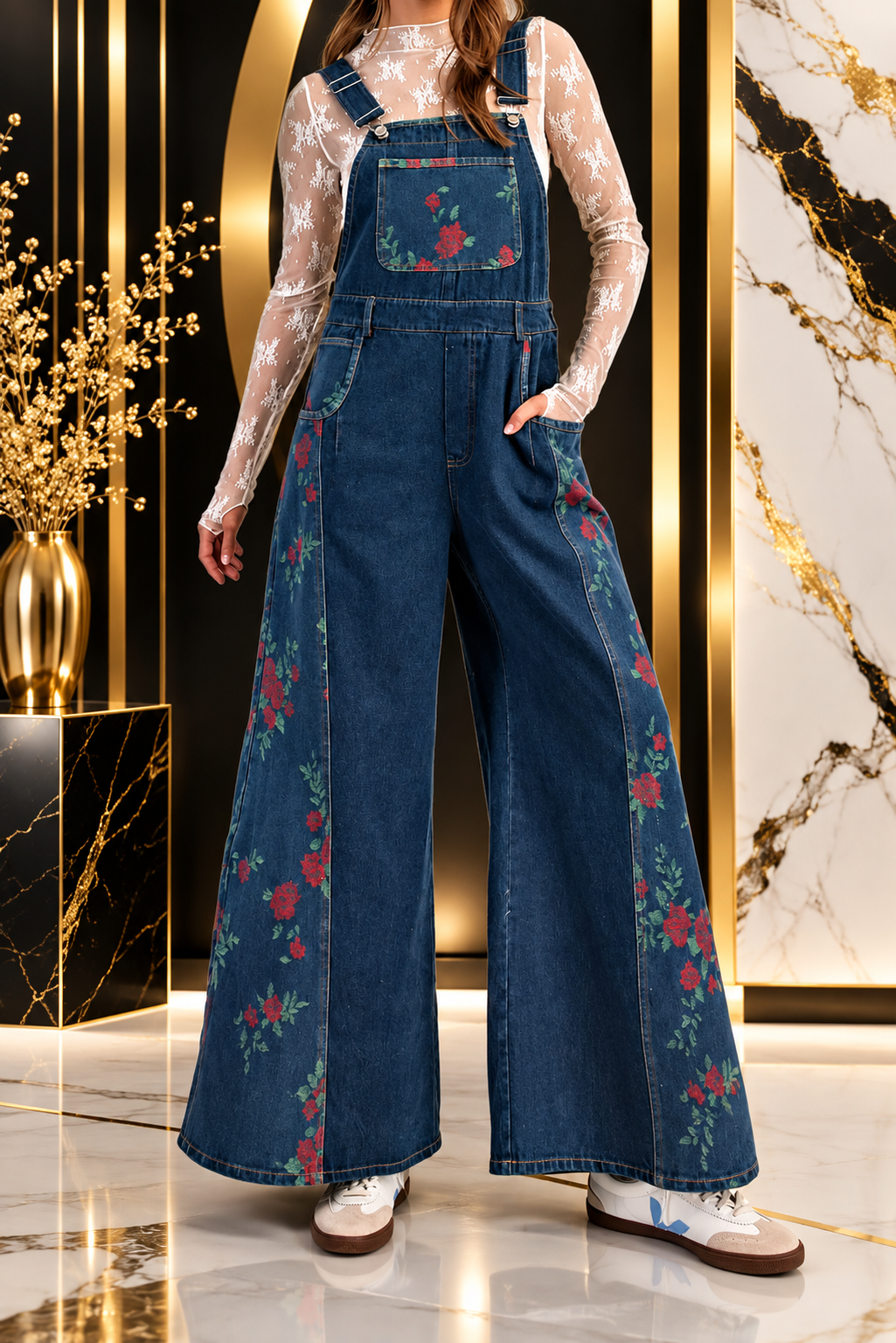 Rose Denim Overall Jumpsuit