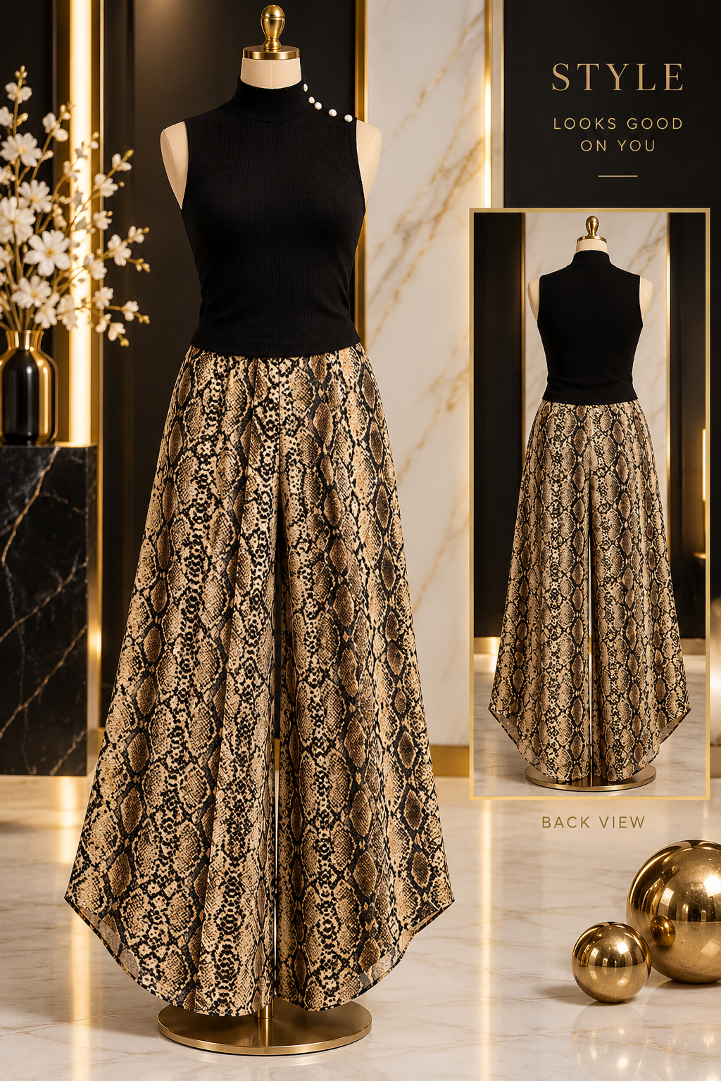Snake Skin Wide Leg Pants