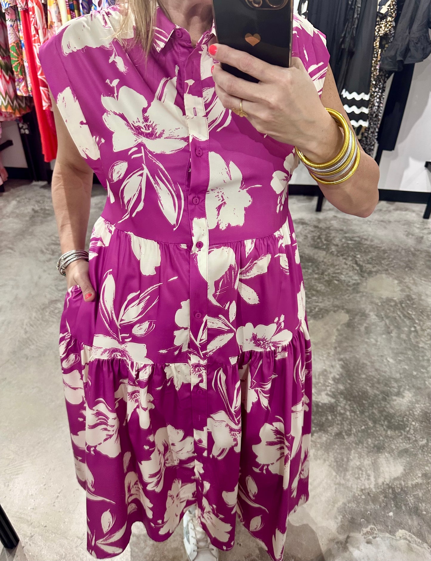 Raspberry Floral Print Midi Dress