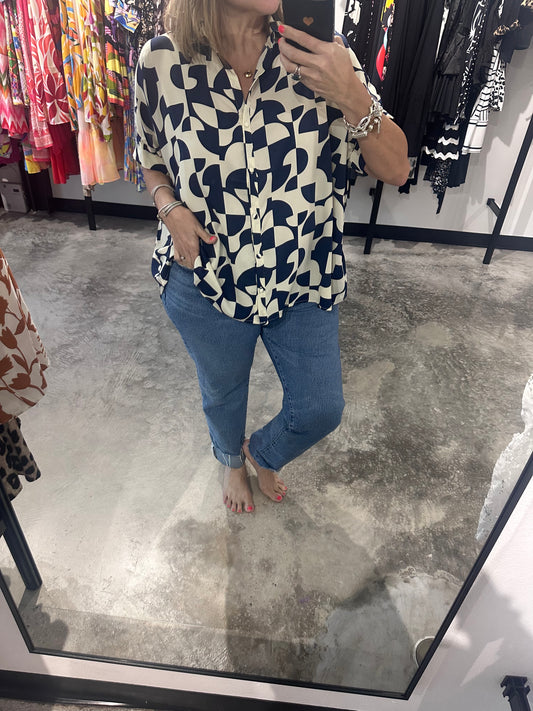 Two Tone Navy Oversized Top