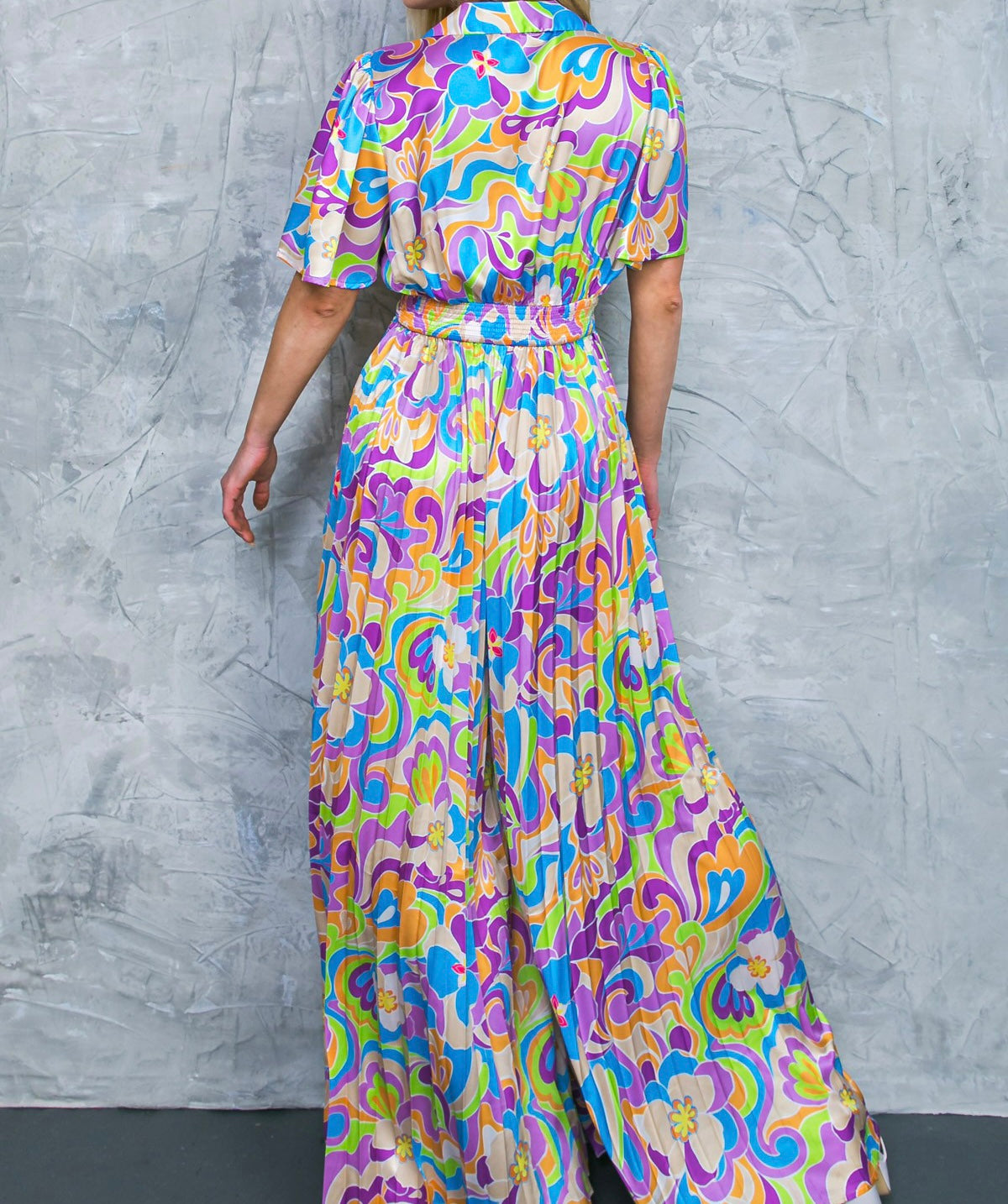 Multi Print Tie Front Chest Wide Leg Jumpsuit