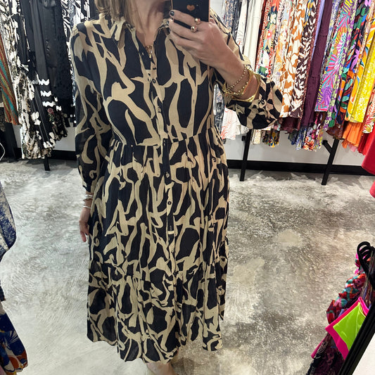 Small - Two Tone Abstract Print Maxi Dress