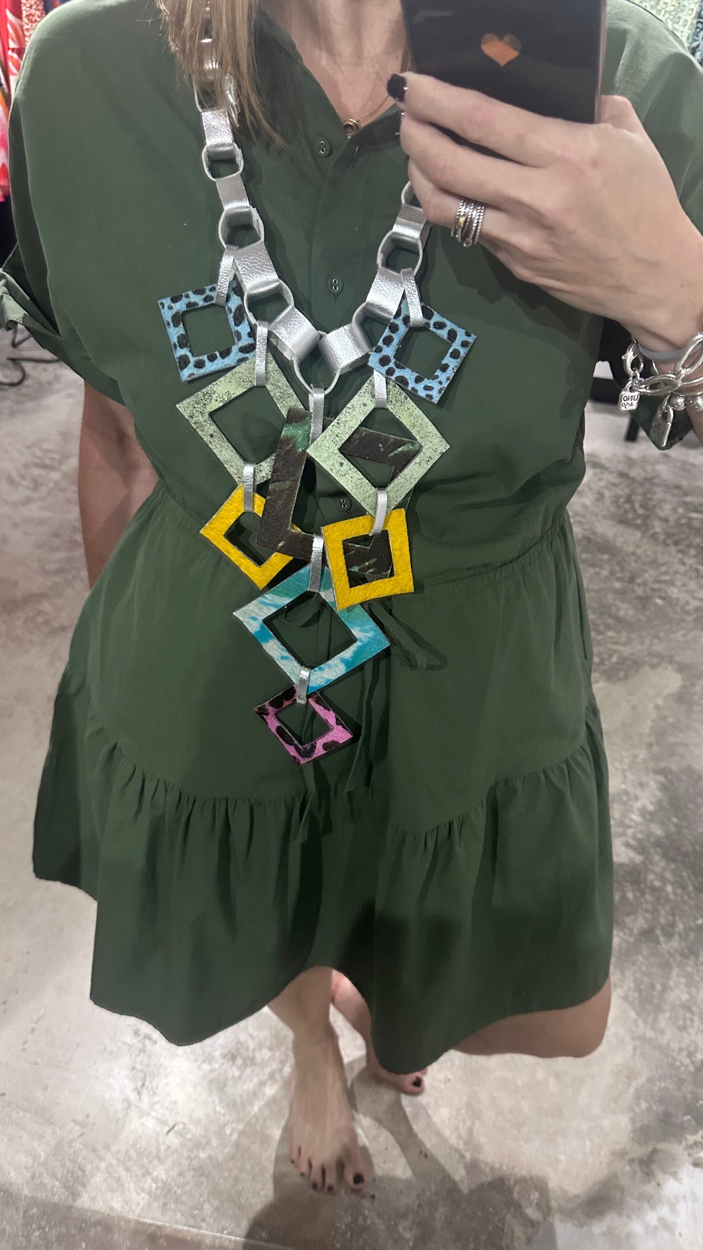 Military Green Tiered Short Dress