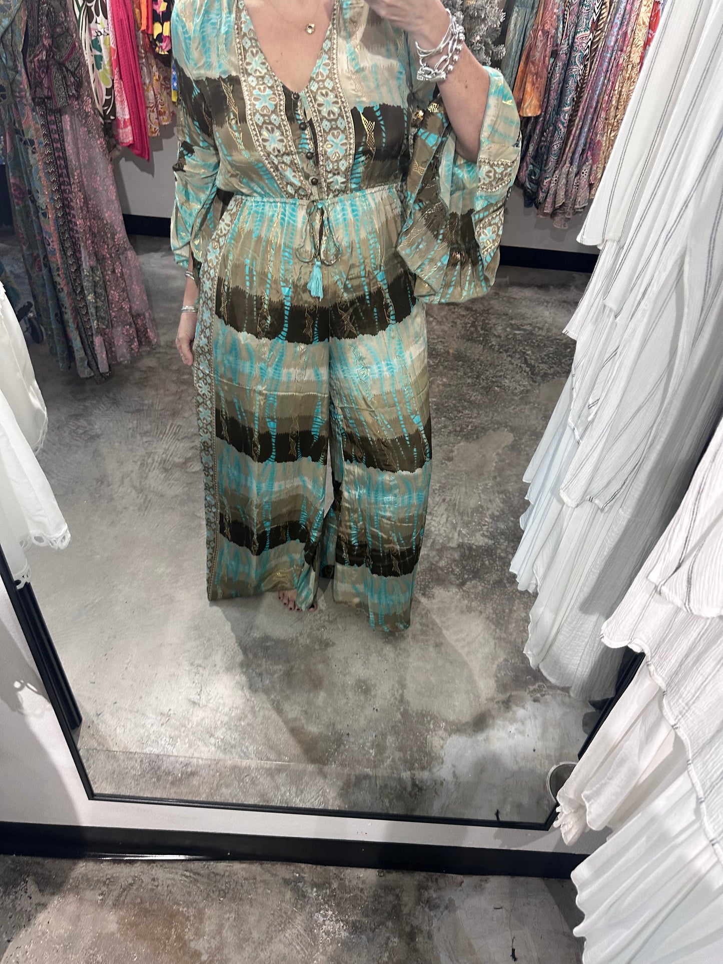 One Size Bell Sleeves Boho Wide Leg Jumpsuit