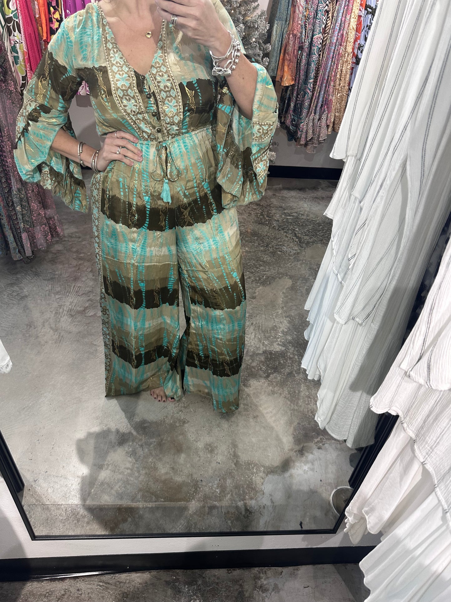 One Size Bell Sleeves Boho Wide Leg Jumpsuit