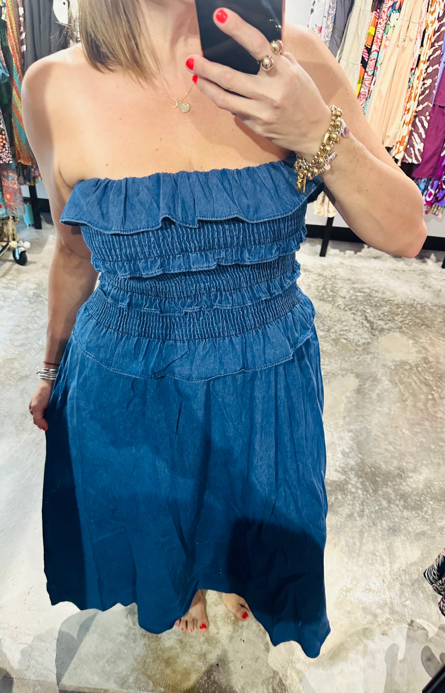 Denim Ruffle Maxi Dress