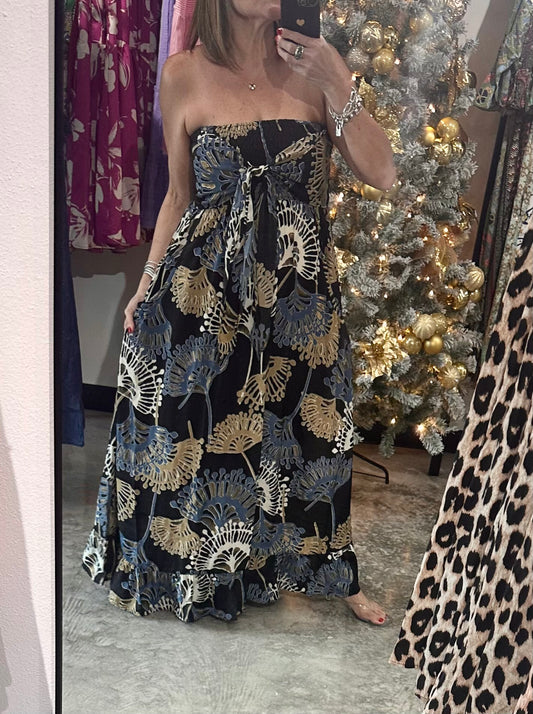 One Size Tie Strapless Maxi Dress