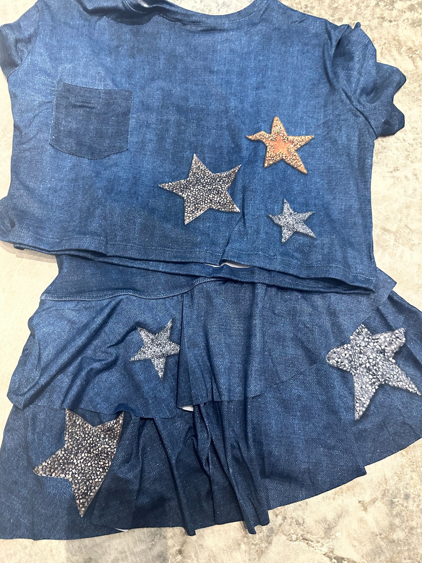 One Size Blue Dark Denim Stars Skirt