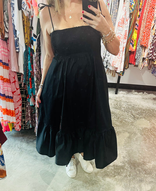 Small - Smocked Tie Strap Midi Dress