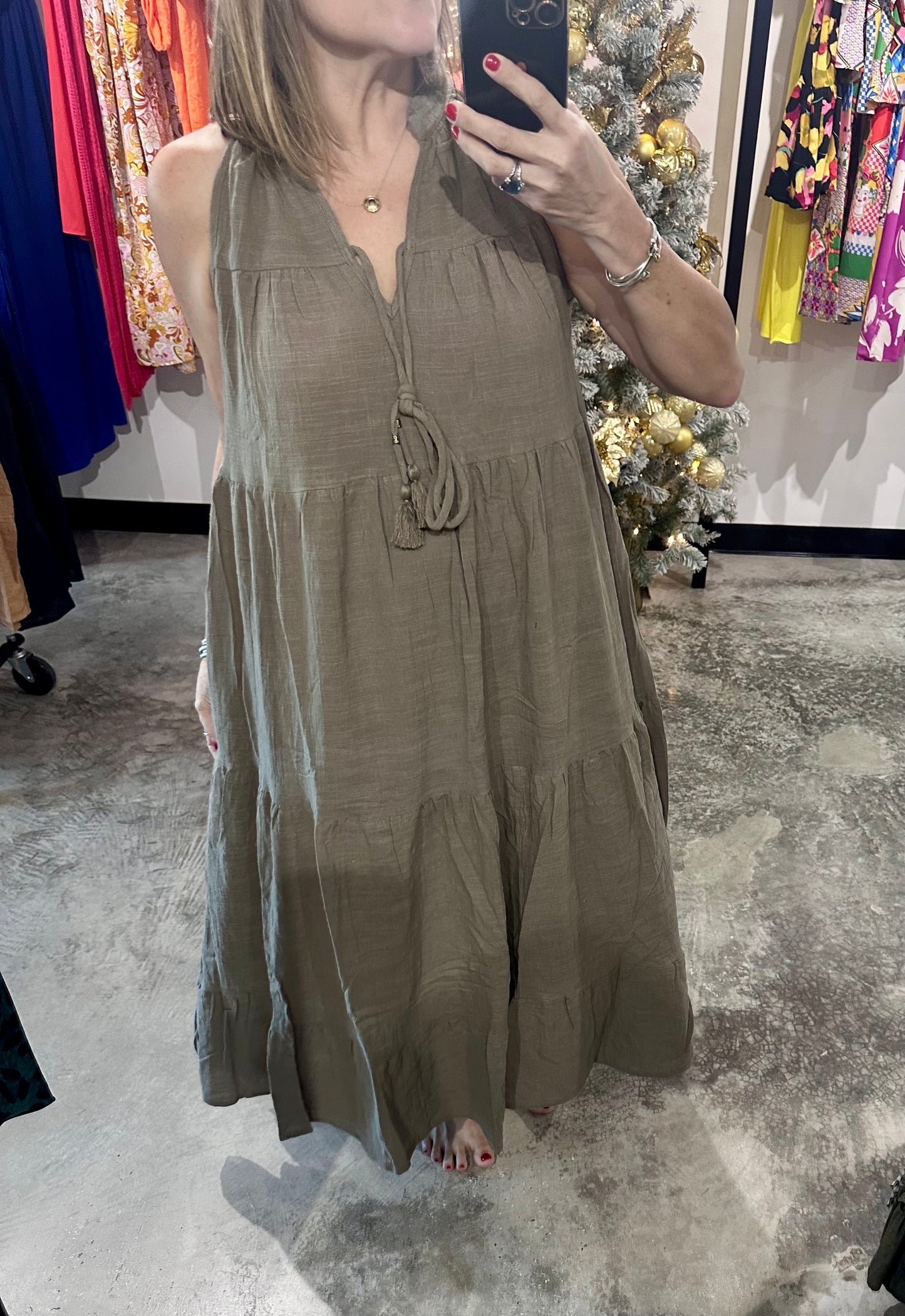 One Size Cotton Solid Tiered Maxi Dress