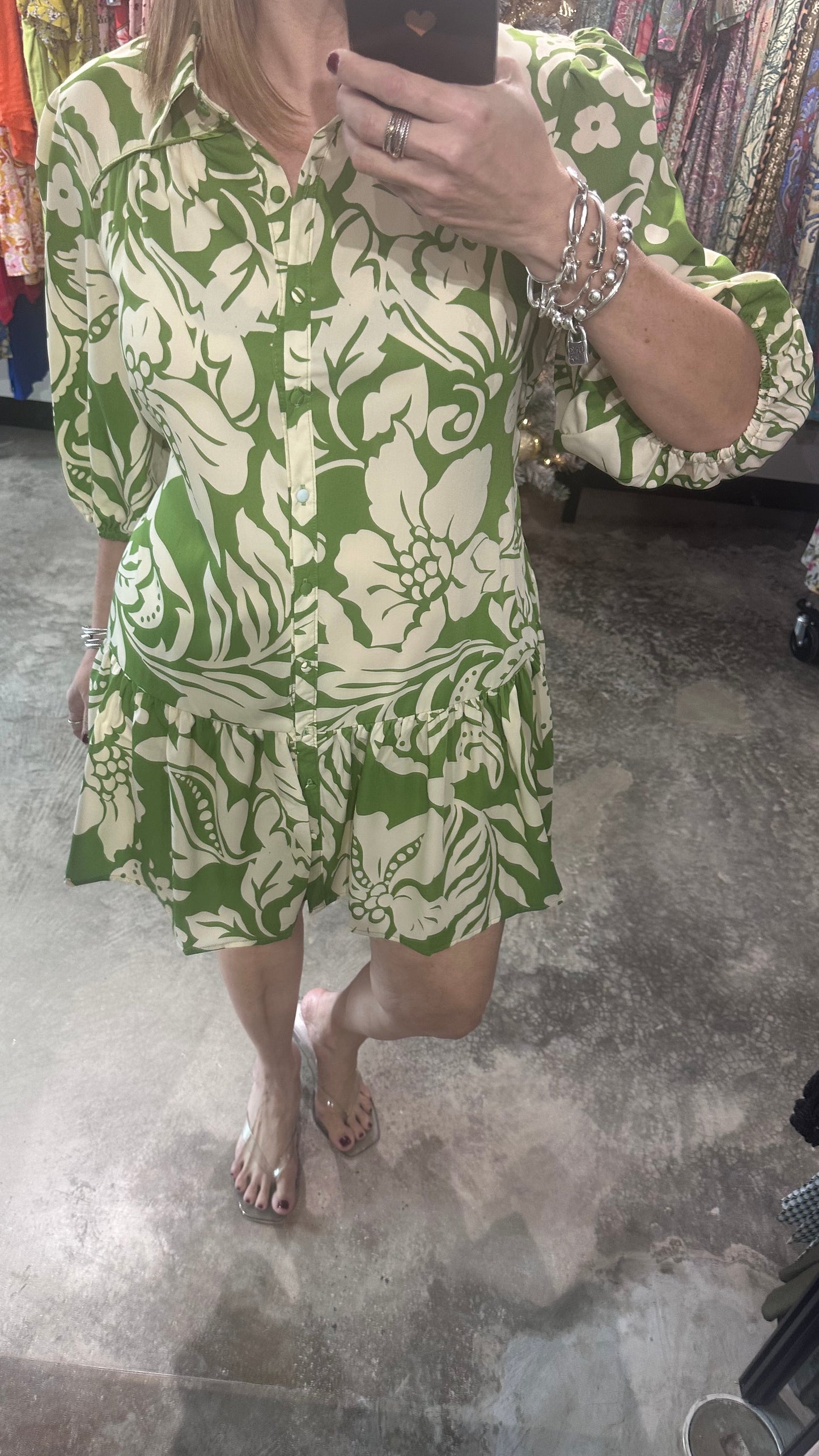 Two Tone Floral Print Short Dress