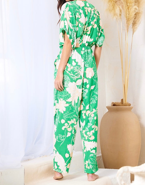 Green Floral Print Jumpsuit