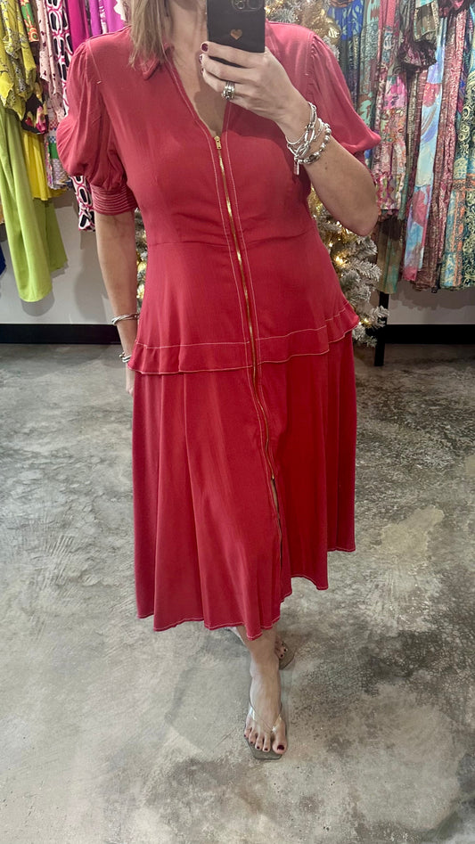 Zip Front Midi Dress