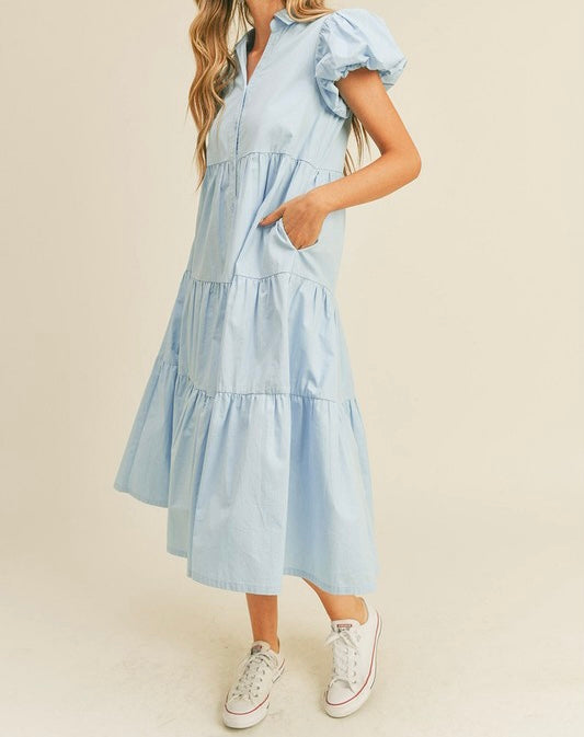 Sky Blue Tiered Midi Dress