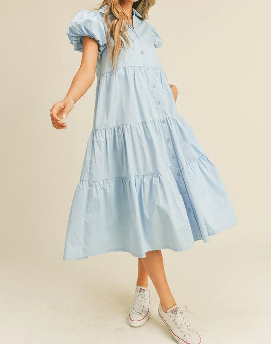 Sky Blue Tiered Midi Dress