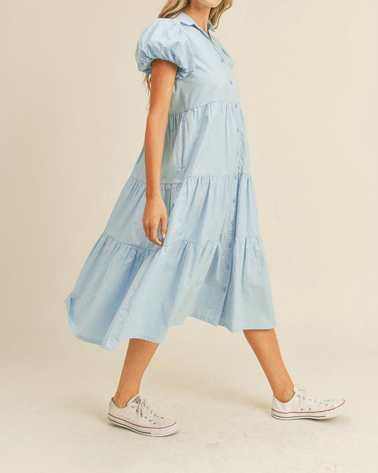 Sky Blue Tiered Midi Dress