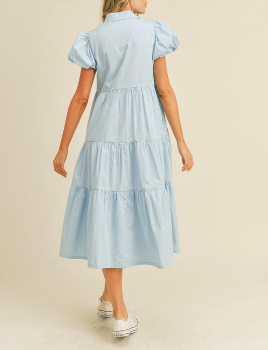 Sky Blue Tiered Midi Dress