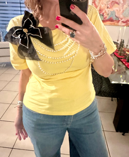 Small - Short Sleeve Yellow Ribbon Top