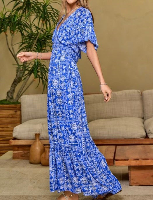 Cobalt V Neck Maxi Dress