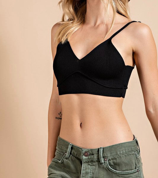 Black Casual Knit Crop Top