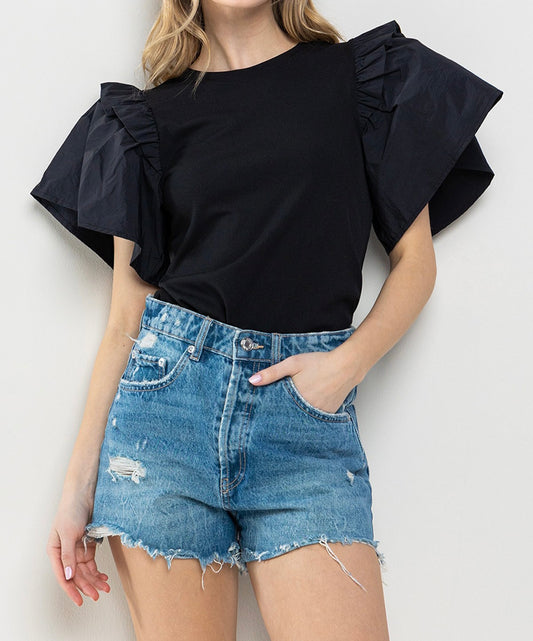 Ruffle Detail Short Sleeve Top