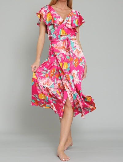 Small - Ruffle Top Wrap Dress