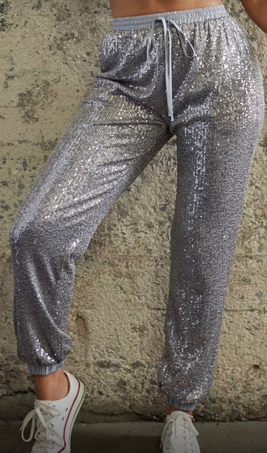 Silver Sequin Jogger