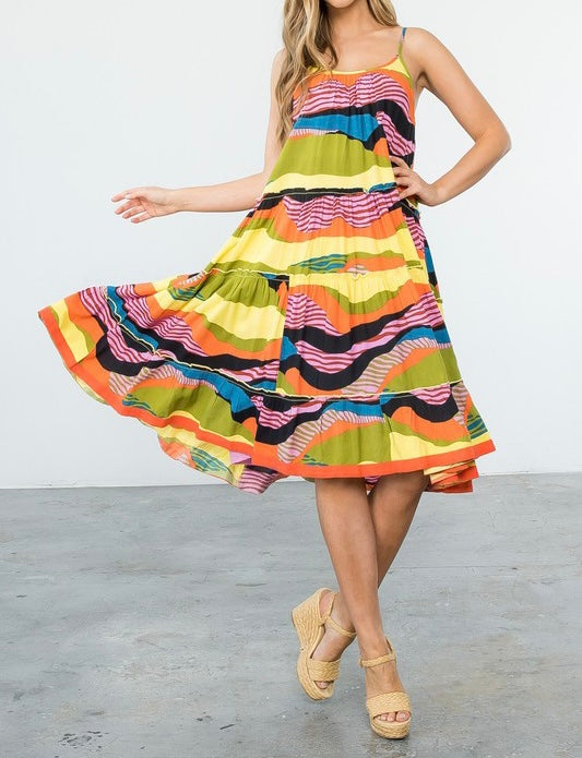 Multi Abstract Tiered Dress