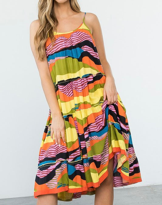 Multi Abstract Tiered Dress