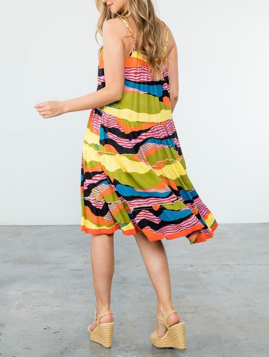 Multi Abstract Tiered Dress