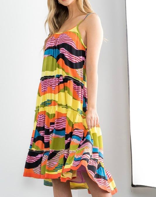 Multi Abstract Tiered Dress