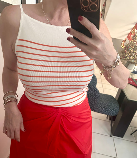 Medium - White Top with Orange Stripe