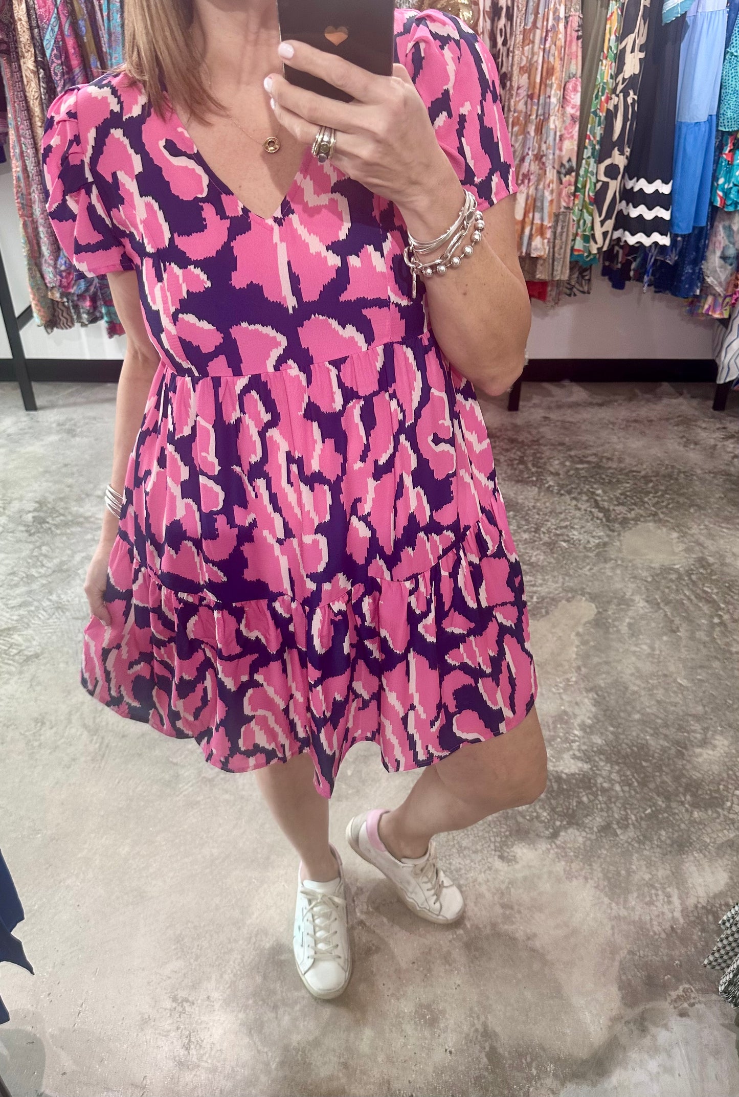 V Neck Tiered Short Dress