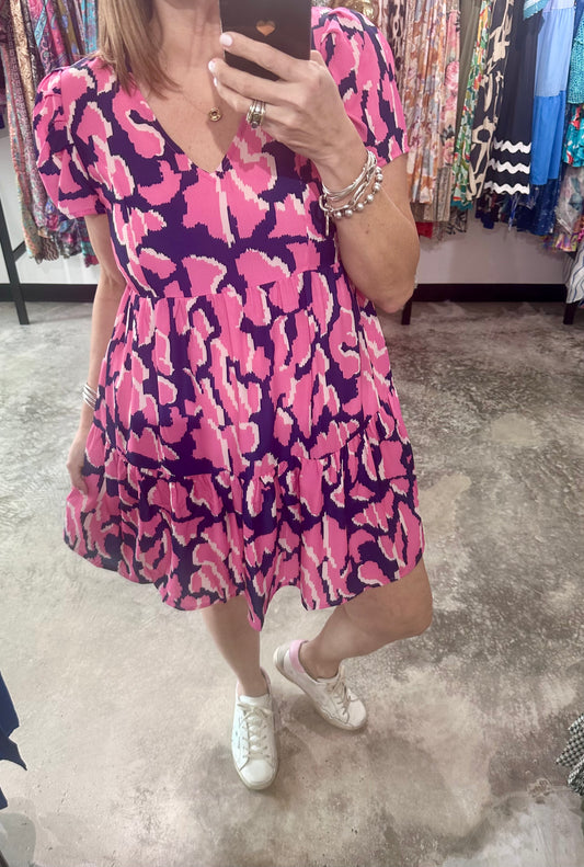 V Neck Tiered Short Dress