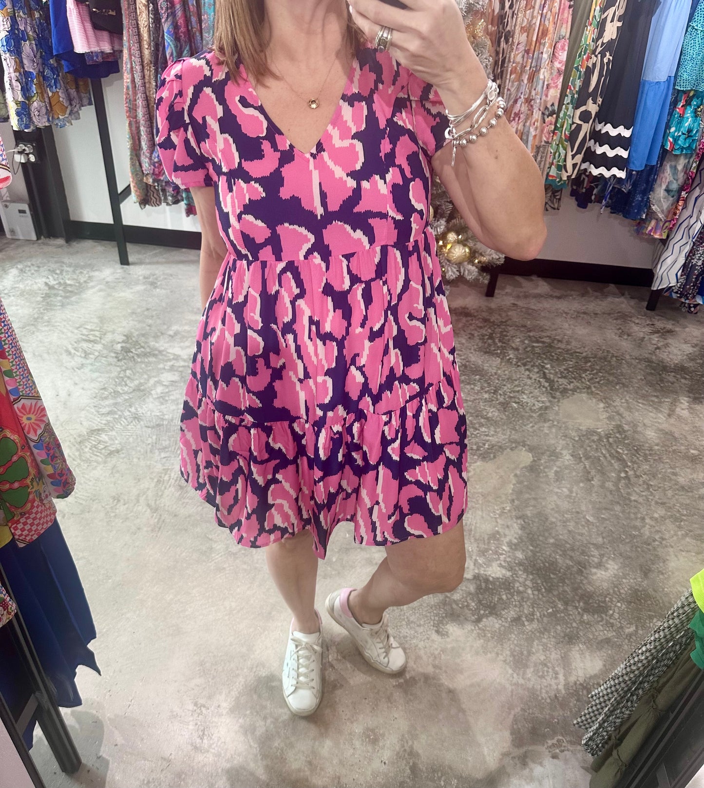 V Neck Tiered Short Dress