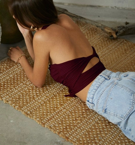 Solid Rib Halter Crop Top