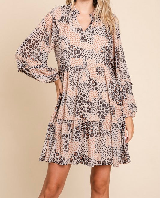 Print Chiffon Tiered Short Dress