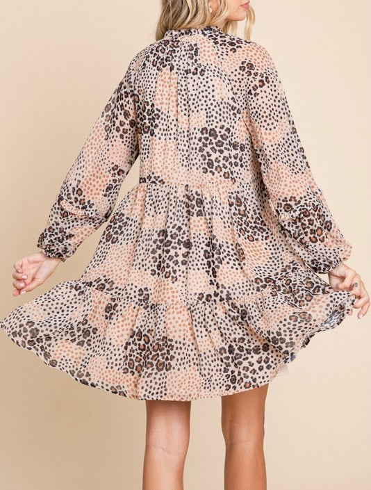 Print Chiffon Tiered Short Dress