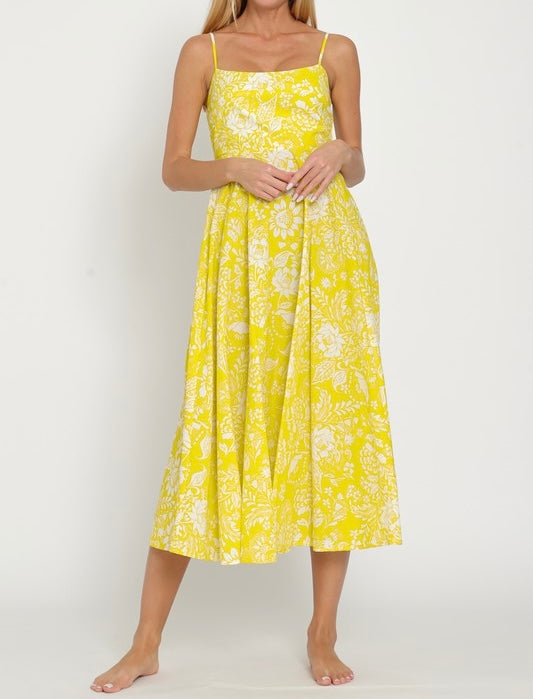 Yellow and White Midi Dress