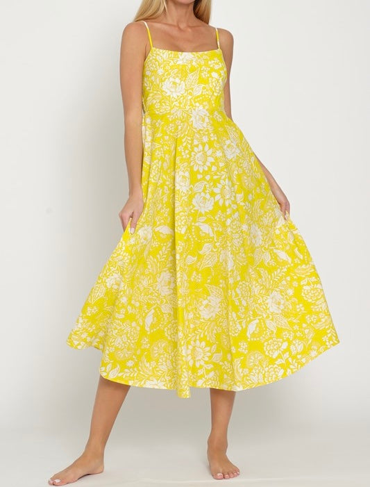 Yellow and White Midi Dress