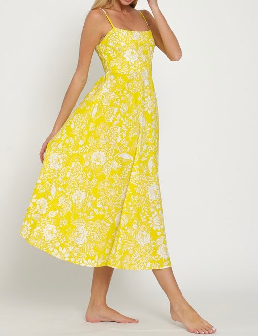 Yellow and White Midi Dress