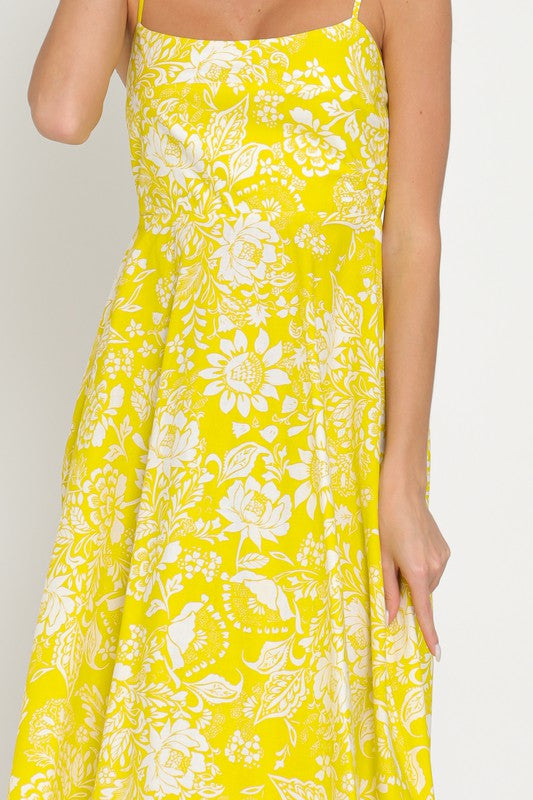 Yellow and White Midi Dress