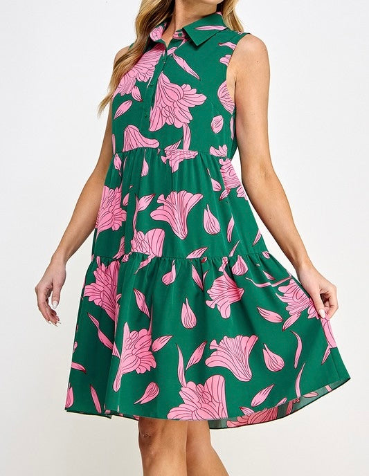 Emerald Green Floral Short Dress