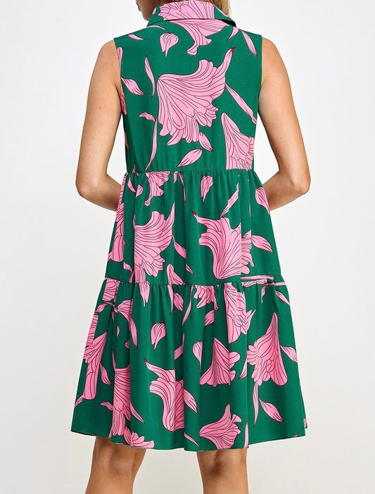 Emerald Green Floral Short Dress